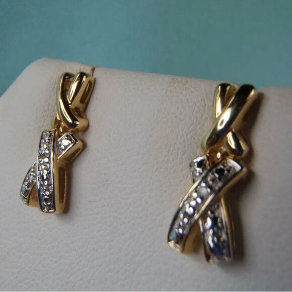 Beautiful 14K Gold Over Sterling Silver X DIAMOND STUD DANGLE Earrings - Picture 3 of 8